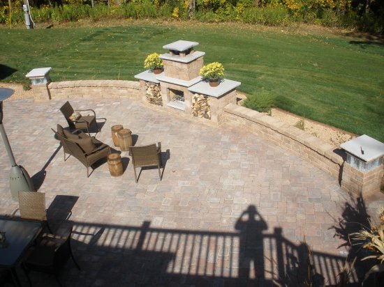 Paver Patio/ fireplace/ pillars.  Photo