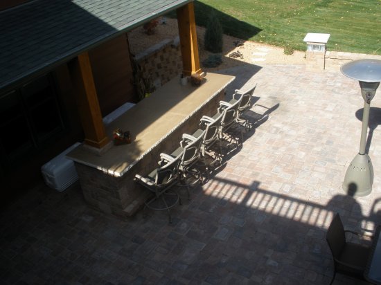 Paver Patio/ fireplace/ pillars.  Photo